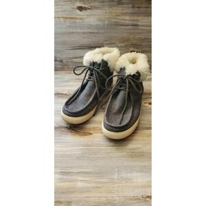 Makalu California Womens Grey Faux Fur Trim Lace Up Ankle Boots Size 7